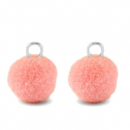 colgantes pomp&oacute;n con anilla 10mm Plateado-rosa