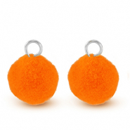 colgantes pomp&oacute;n con anilla 10mm Plateado-naranja ne&oacute;n