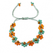 Pulsera tobillera con abalorios faceteados flor Naranja-azul oc&eacute;ano