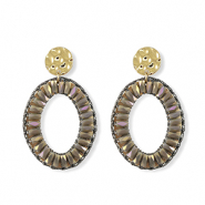 Pendientes faceteados &oacute;valo Dorado-gris lavanda