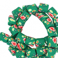 Abalorios de pol&iacute;meros 6mm flor Verde-multicolor