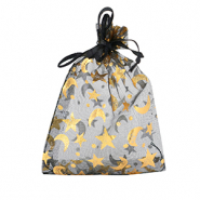 Bolso de organza 9x12cm luna y estrella Negro-dorado