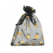 Bolso de organza 9x12cm estrella Negro-dorado