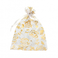 Bolso de organza 9x12cm rosa Blanco-dorado