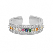 Metal TQ lat&oacute;n anillo zirconia Plateado-multicolor