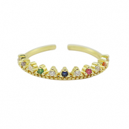 Metal TQ lat&oacute;n anillo zirconia Dorado-multicolor