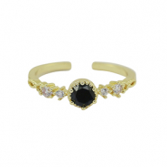 Metal TQ lat&oacute;n anillo zirconia Dorado-cristal negro