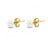 Pendientes Acero Inox perlas 6mm Dorado-blanco perla