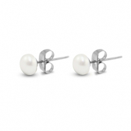 Pendientes Acero Inox perlas 6mm Plateado-blanco perla
