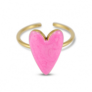 Anillos Acero Inox esmalte corazón Rosa nácar-Dorado