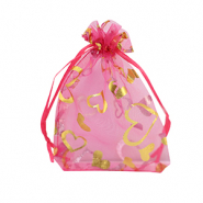 Bolso de organza 9x12cm coraz&oacute;n Rosa-oro