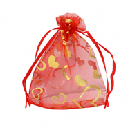 Bolso de organza 9x12cm corazón Rojo-oro
