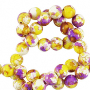 Abalorios de cer&aacute;mica 8mm Blanco-amarillo morado