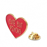 Pins corazón "Cute but psycho" Rojo-dorado