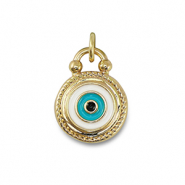 Metal TQ lat&oacute;n colgante ojo turco/nazar Dorado-azul esmeralda