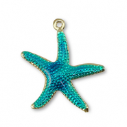 Metal TQ lat&oacute;n colgante estrella de mar Dorado-azul turqueza