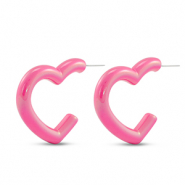 Pendientes trendy coraz&oacute;n Rosa fucsia-revestimiento pearl shine