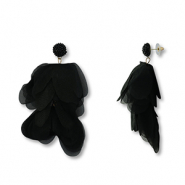 Pendientes Trendy chif&oacute;n flor Negro-dorado