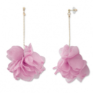 Pendientes Trendy chif&oacute;n flor Rosa malva-dorado