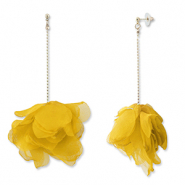Pendientes Trendy chif&oacute;n flor Amarillo-dorado