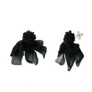 Pendientes Trendy chif&oacute;n flor Negro-dorado
