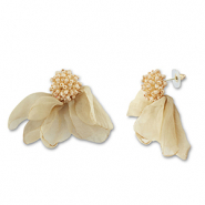 Pendientes Trendy chif&oacute;n flor Beige marr&oacute;n-dorado