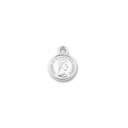 Colgantes metálicos redondo con la Reina Isabel Plateado