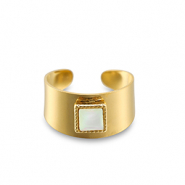Anillos Acero Inox cuadrado Dorado-blanco
