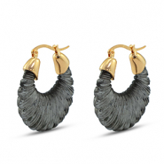 Pendientes resina trendy &oacute;valo Dorado-transparente negro