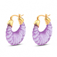 Pendientes resina trendy &oacute;valo Dorado-transparente p&uacute;rpura