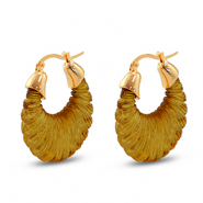 Pendientes resina trendy &oacute;valo Dorado-transparente marr&oacute;n