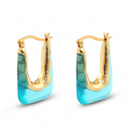 Pendientes resina trendy rect&aacute;ngulo Dorado-transparente verde turqueza
