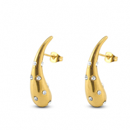 Pendientes Acero Inox gota con strass Dorado