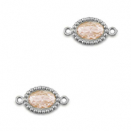 Entrepiezas acero Inox zircón óvalo Plateado-naranja claro