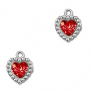 Colgantes Acero Inox zirc&oacute;n coraz&oacute;n Plateado-rojo