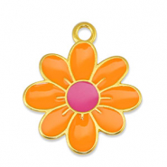 Colgantes met&aacute;licos DQ flor Naranja-Fucsia-Dorado (sin n&iacute;quel)