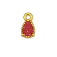 Colgantes metálicos DQ gota Dorado-glitter rosa roja (sin níquel)