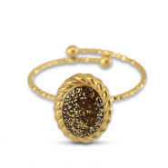 Anillos Acero Inox esmalte óvalo Dorado-glitter topacio