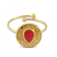 Anillos Acero Inox esmalte redondos con gota Dorado-rosa magenta