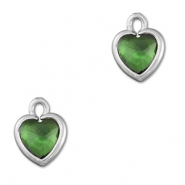 Colgantes de cristal corazón Verde-plateado
