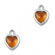 Colgantes de cristal corazón Naranja marrón-plateado