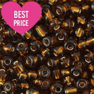 Rocalla cristal 12/0 (2mm) Marr&oacute;n co&ntilde;ac con revestimiento plateado