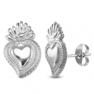 Pendientes Acero Inox coraz&oacute;n Plateado
