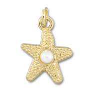 Metal TQ latón colgante estrella de mar con perlas Dorado-blanco