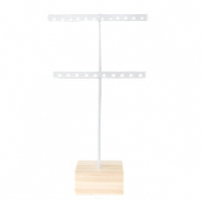 Expositor de joyería para pendientes forma en T y base de madera blanco-madera