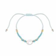 Pulsera tobillera trendy abalorios mixtas Azul claro-blanco-dorado