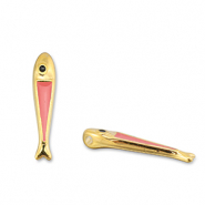 Colgantes met&aacute;licos DQ pez Rojo coral-Dorado (sin n&iacute;quel)