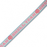 BY31&reg; Cinta con texto lineas "Shell yeah" Azul claro-rosa-rojo coral-azul