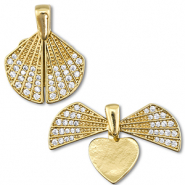 Colgantes de lat&oacute;n Eco-brass&reg; medall&oacute;n zirconia concha / coraz&oacute;n Dorado
