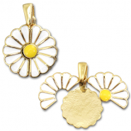 Colgantes de lat&oacute;n Eco-brass&reg; medall&oacute;n flor / flor Dorado-blanco-amarillo